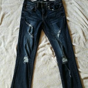 Wild blue distressed jeans with zippers at bottom!